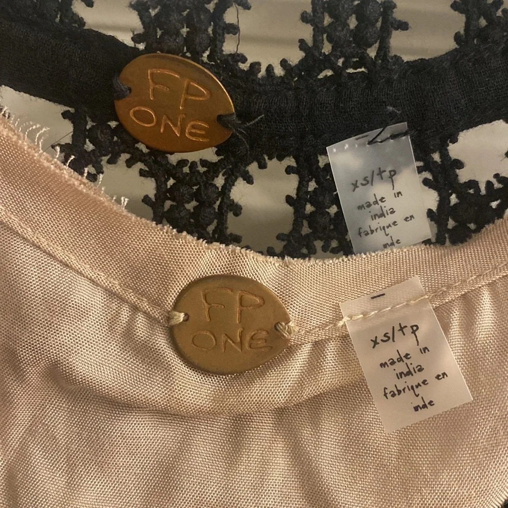 RARE Free People Crochet Black Mini w/ Nude Slip - Picture 5 of 7